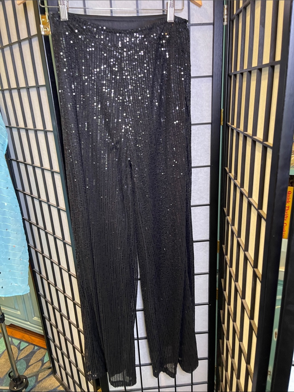 SHEIN Black Sequin Wide-Leg Pants